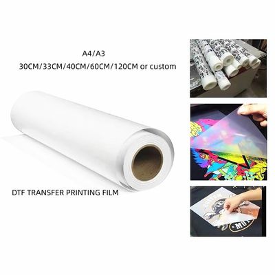 رول فیلم انتقال DTF 60cm * 100m دو طرفه مات شفاف پیش از درمان PET کاغذ انتقال گرما سرد و داغ پوست