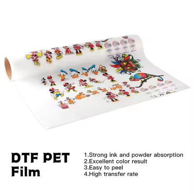 فیلم انتقال DTF 30CM x 100M 75U سازگار با CMYK + جوهر سفید برای چاپ پوشاک